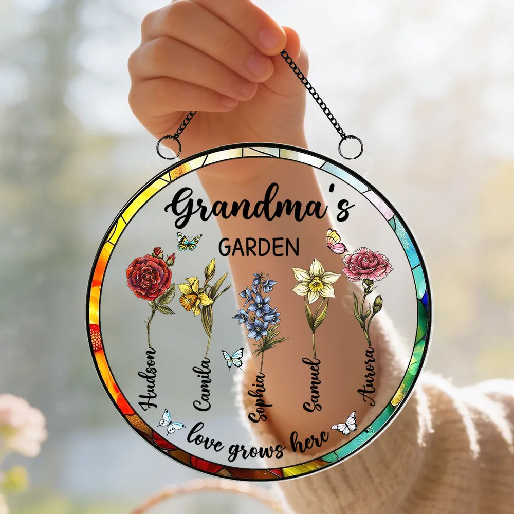 Grandma's Garden Love Grows Here Acrylic Suncatcher Ornament - Sunlight Reflection Window Decor, Thoughtful Personalized Gift - Image 3