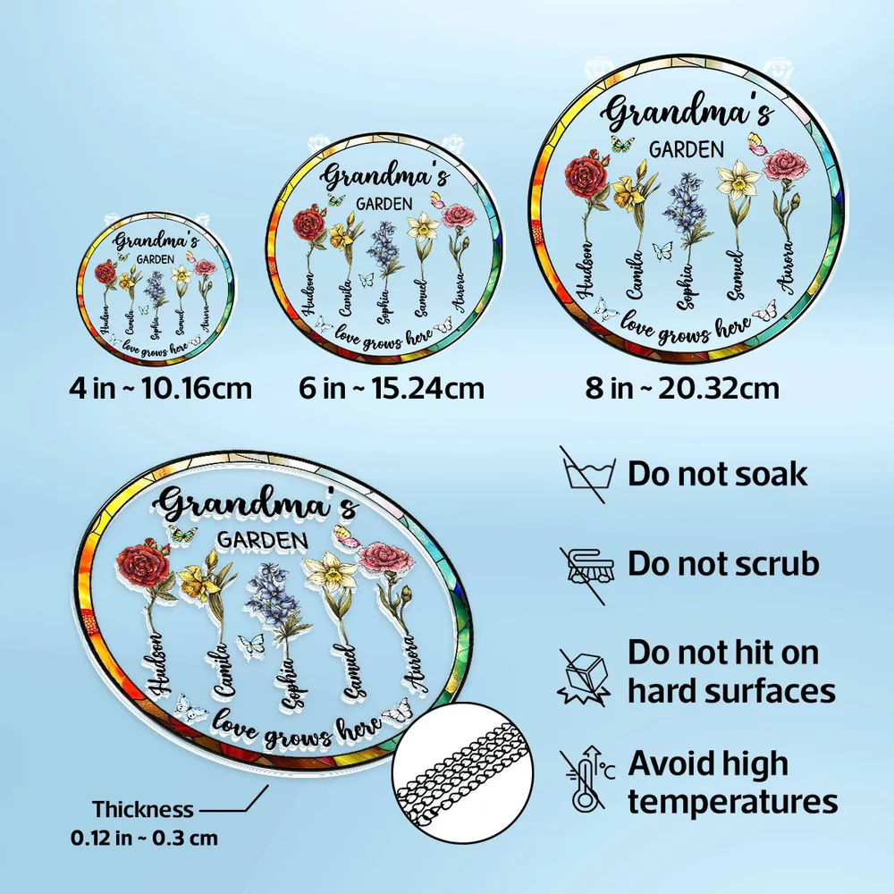 Grandma's Garden Love Grows Here Acrylic Suncatcher Ornament - Sunlight Reflection Window Decor, Thoughtful Personalized Gift - Image 4