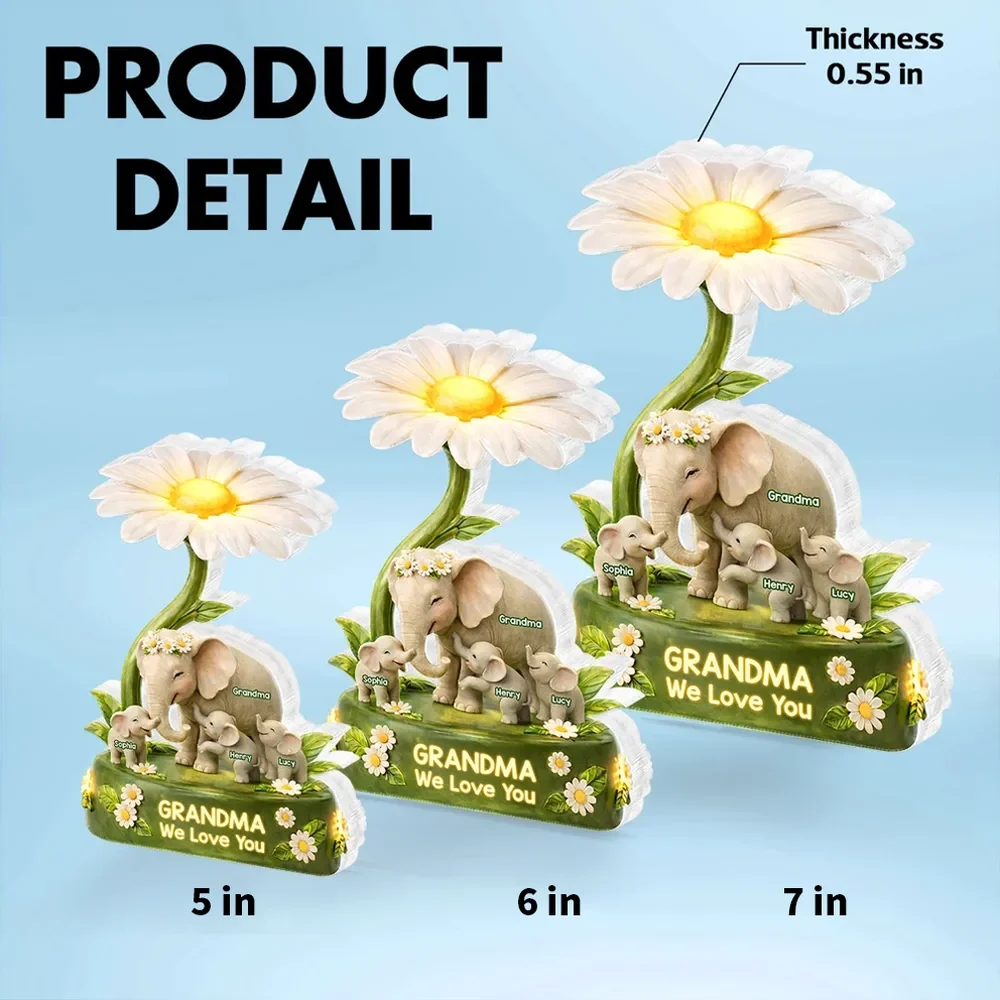 Shaped Acrylic Block Plaque for Grandma Elephant Family Under Daisy Warm Floral Decor Unique Creative Gift - Image 4