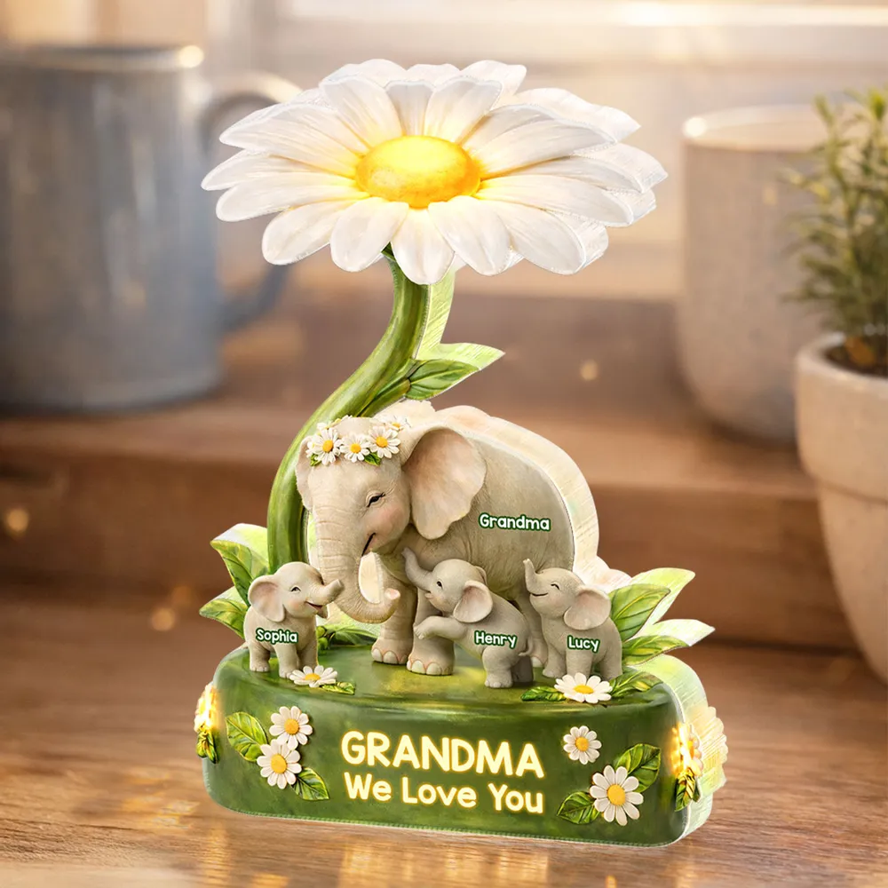 Shaped Acrylic Block Plaque for Grandma Elephant Family Under Daisy Warm Floral Decor Unique Creative Gift - Image 6
