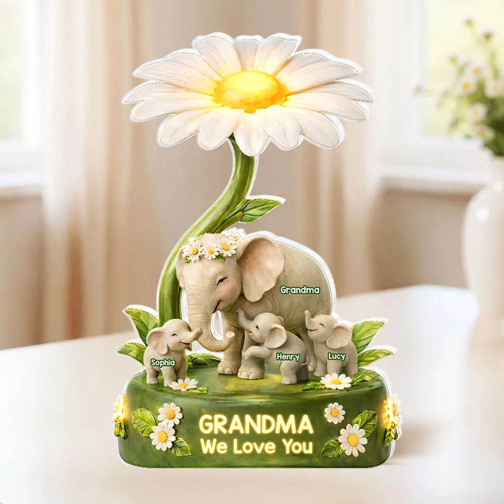 Shaped Acrylic Block Plaque for Grandma Elephant Family Under Daisy Warm Floral Decor Unique Creative Gift - Image 7