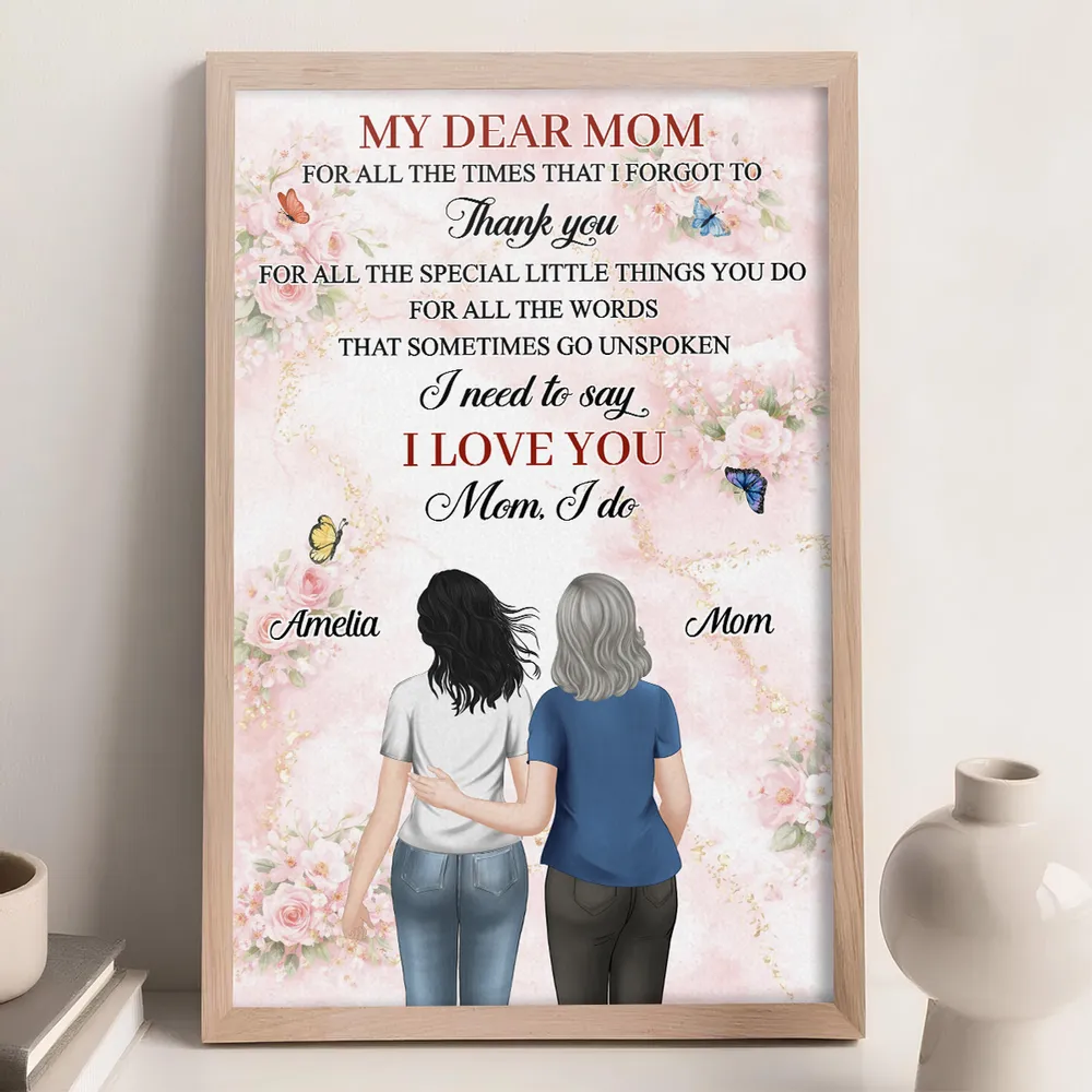My Dear Mom Personalized Poster, Mother Daughter Hug Illustration, Soft Floral Wall Decor, Heartwarming Gift for Mom - Image 4