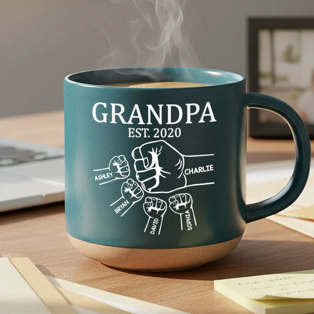 Personalized Pottery Mug with Grandpa Fist Bump Design, Cozy Coffee Moment, Unique Gift for Grandpa - Image 3