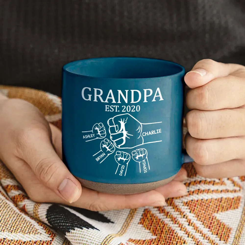 Personalized Pottery Mug with Grandpa Fist Bump Design, Cozy Coffee Moment, Unique Gift for Grandpa - Image 4