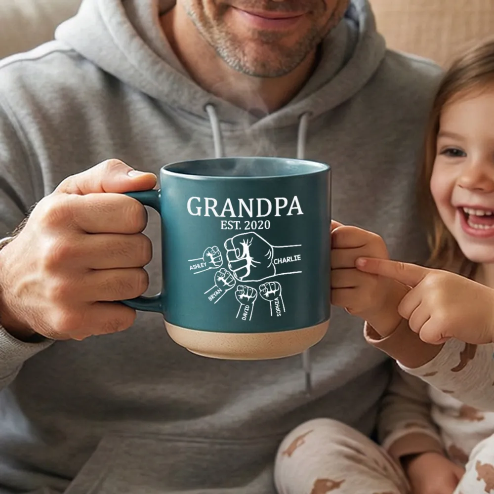 Personalized Pottery Mug with Grandpa Fist Bump Design, Cozy Coffee Moment, Unique Gift for Grandpa - Image 6