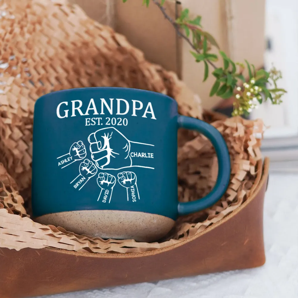 Personalized Pottery Mug with Grandpa Fist Bump Design, Cozy Coffee Moment, Unique Gift for Grandpa - Image 7