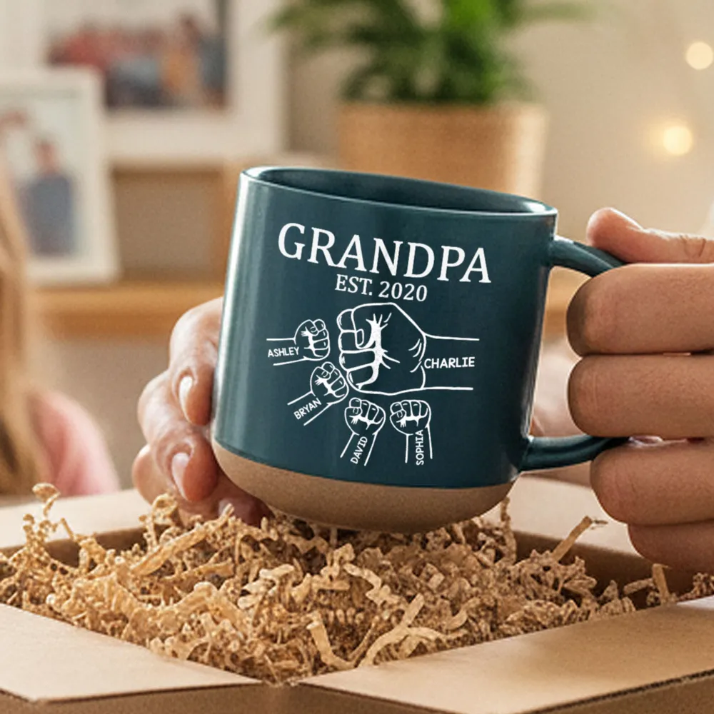 Personalized Pottery Mug with Grandpa Fist Bump Design, Cozy Coffee Moment, Unique Gift for Grandpa - Image 8