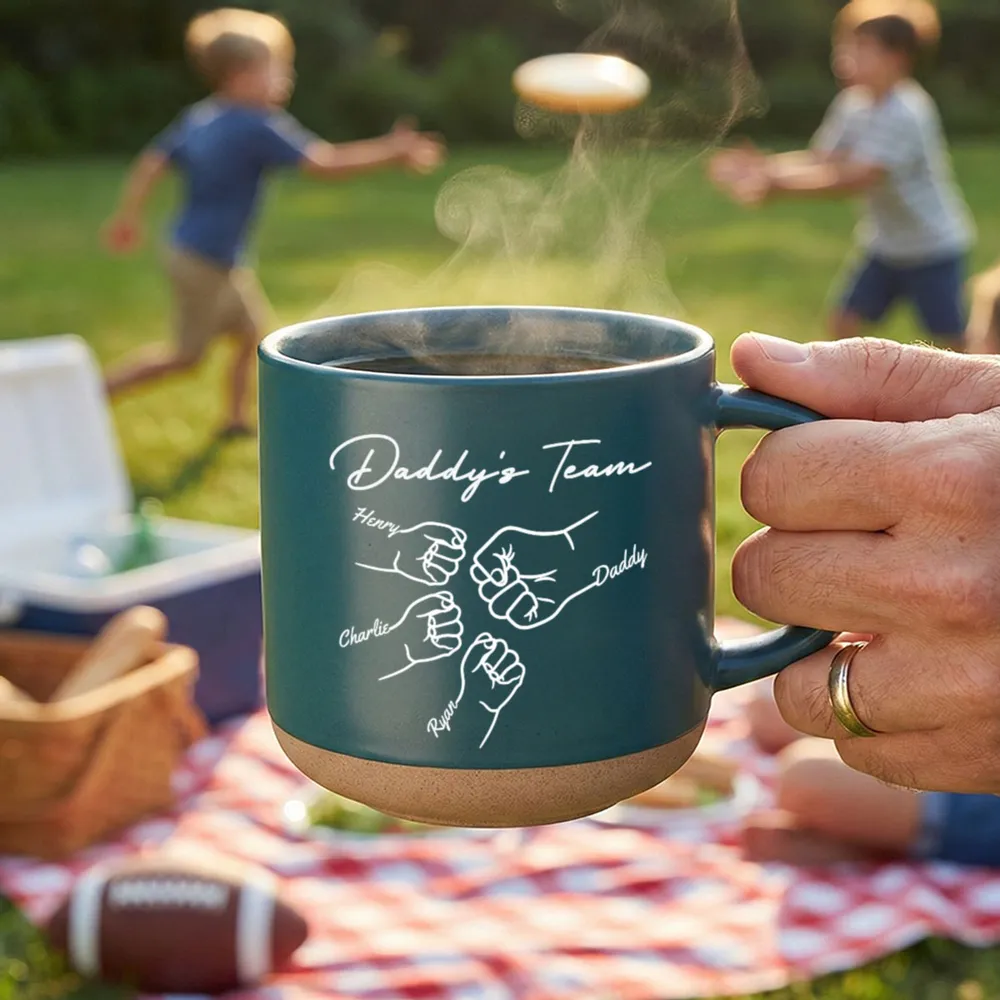Personalized Daddy's Team Fist Bump Pottery Mug for Dad, Cute Daily Coffee Gift Idea - Image 7