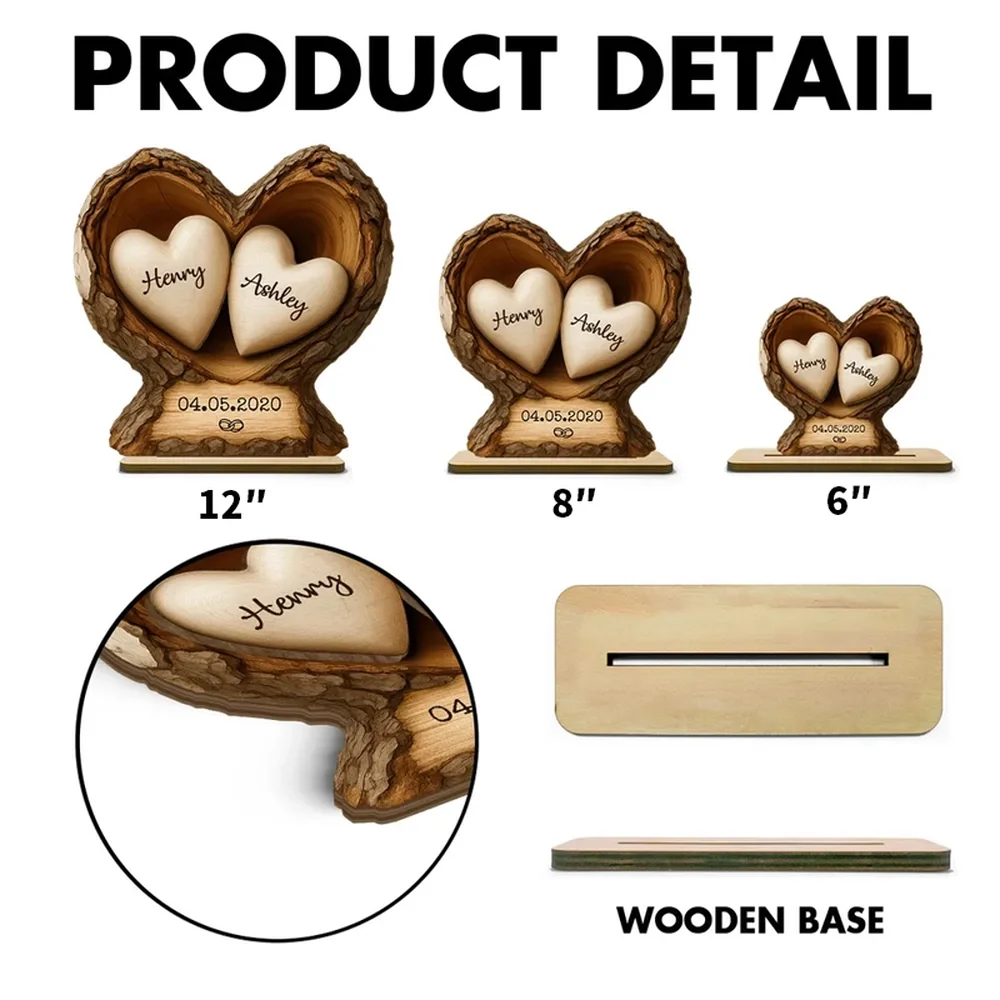 Personalized Wooden Plaque Tree Heart Keepsake for Couples, Rustic Romantic Display, Unique Gift for Wife or Husband - Image 5