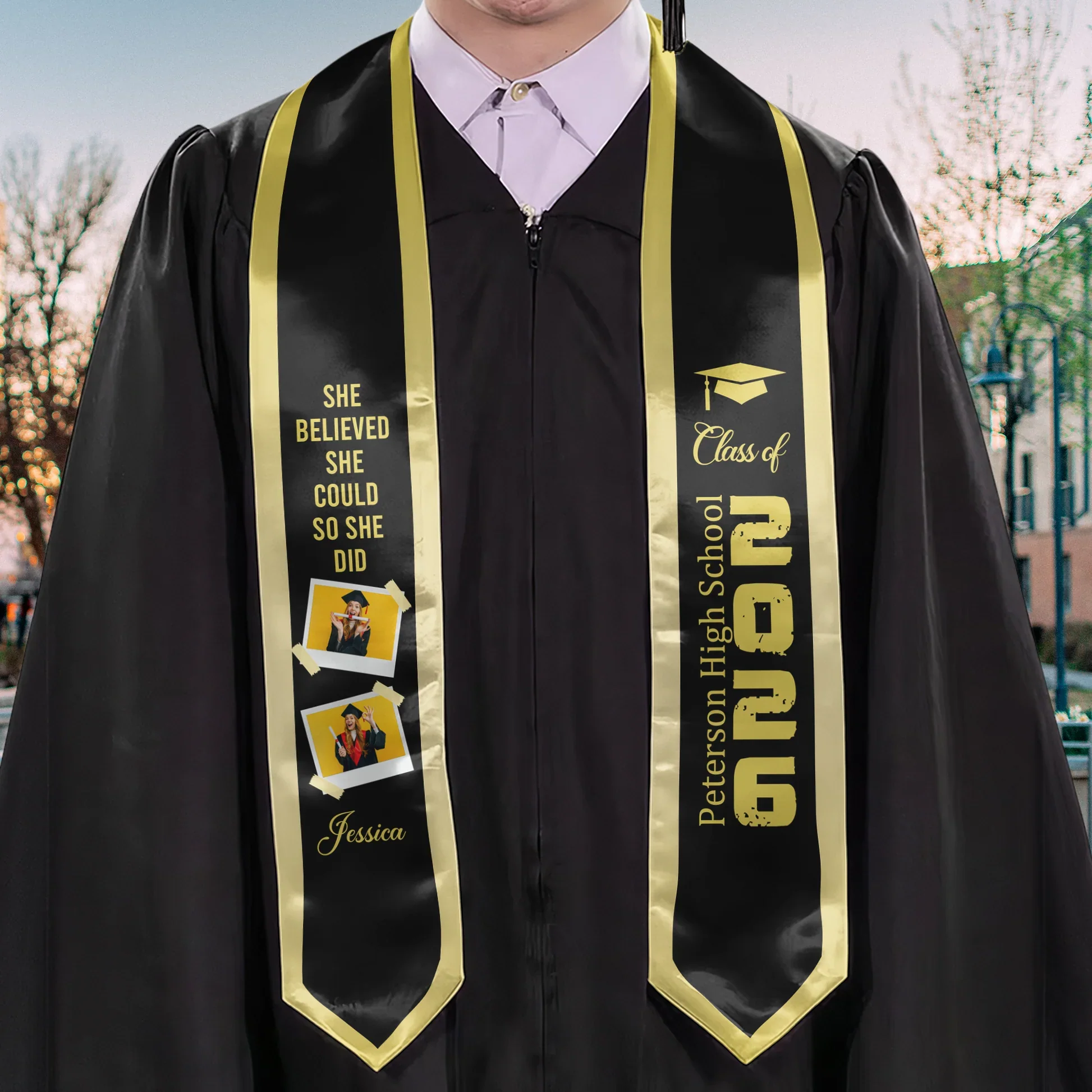 Class of Graduation Polyester Satin Stole, Personalized Photo Keepsake With Cap Icon, Meaningful Gift for Grad - Image 5