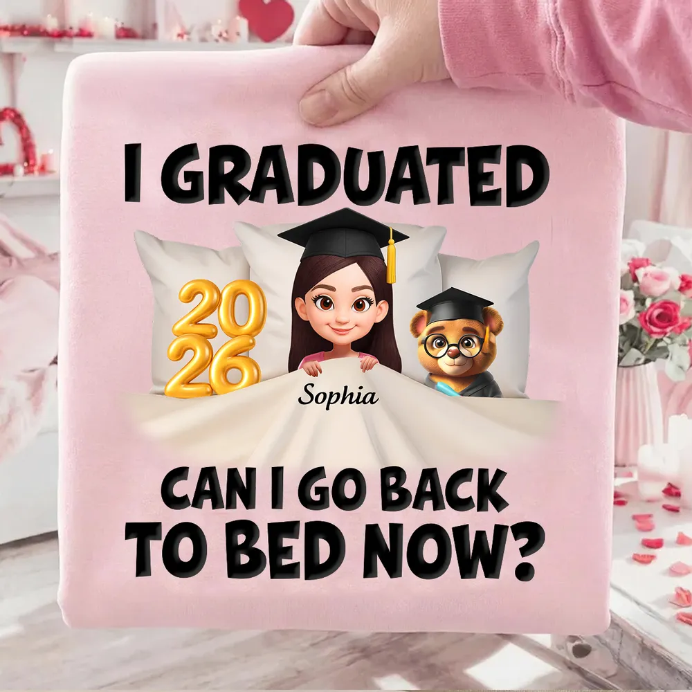 Funny Class of 2026 Graduation Classic Tee - Personalized Name Cartoon In Bed Design - Unique Gift For Grad - Image 3