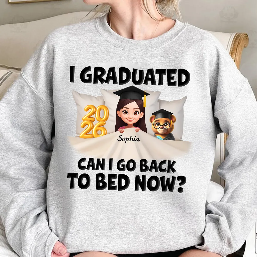 Funny Class of 2026 Graduation Classic Tee - Personalized Name Cartoon In Bed Design - Unique Gift For Grad - Image 4