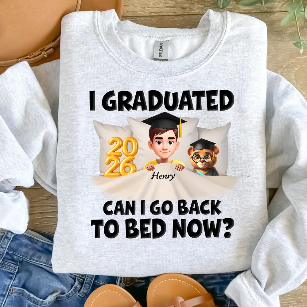 Funny Class of 2026 Graduation Classic Tee - Personalized Name Cartoon In Bed Design - Unique Gift For Grad - Image 5