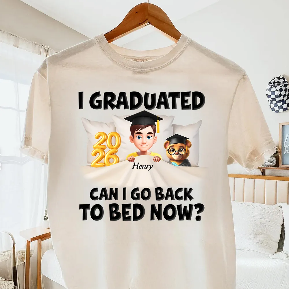 Funny Class of 2026 Graduation Classic Tee - Personalized Name Cartoon In Bed Design - Unique Gift For Grad - Image 6