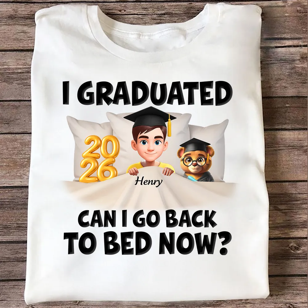 Funny Class of 2026 Graduation Classic Tee - Personalized Name Cartoon In Bed Design - Unique Gift For Grad - Image 7