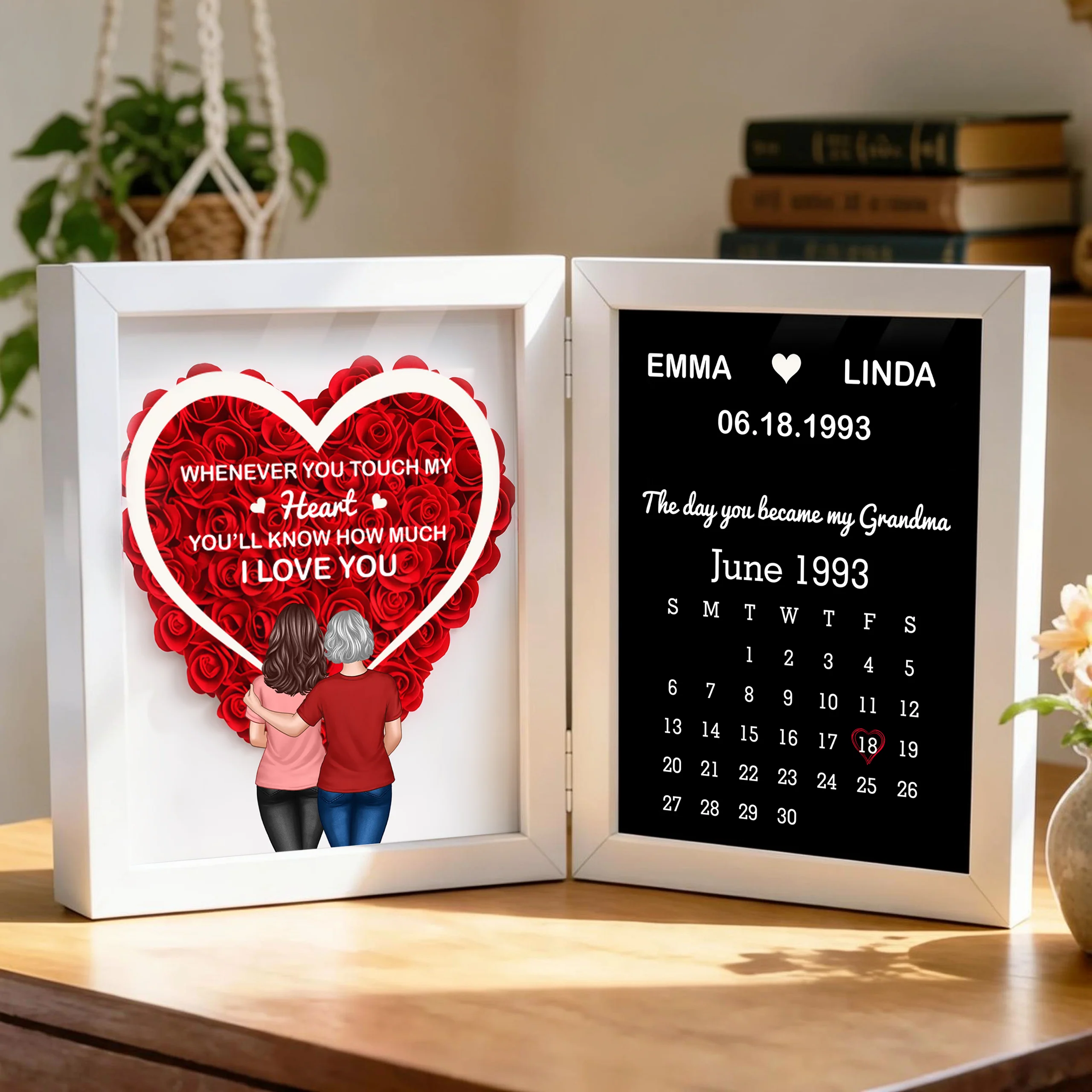 Foldable Floral Shadow Box Personalized for Grandma, Touch My Heart Love Quote with Keepsake Calendar, Meaningful Unique Gift - Image 3