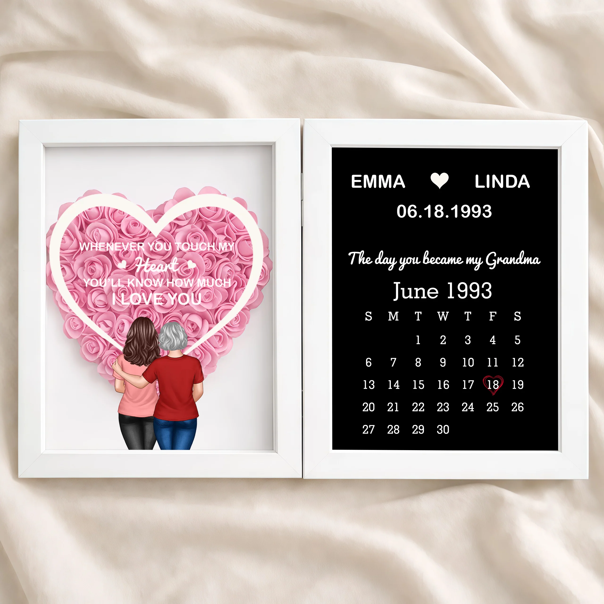 Foldable Floral Shadow Box Personalized for Grandma, Touch My Heart Love Quote with Keepsake Calendar, Meaningful Unique Gift - Image 6