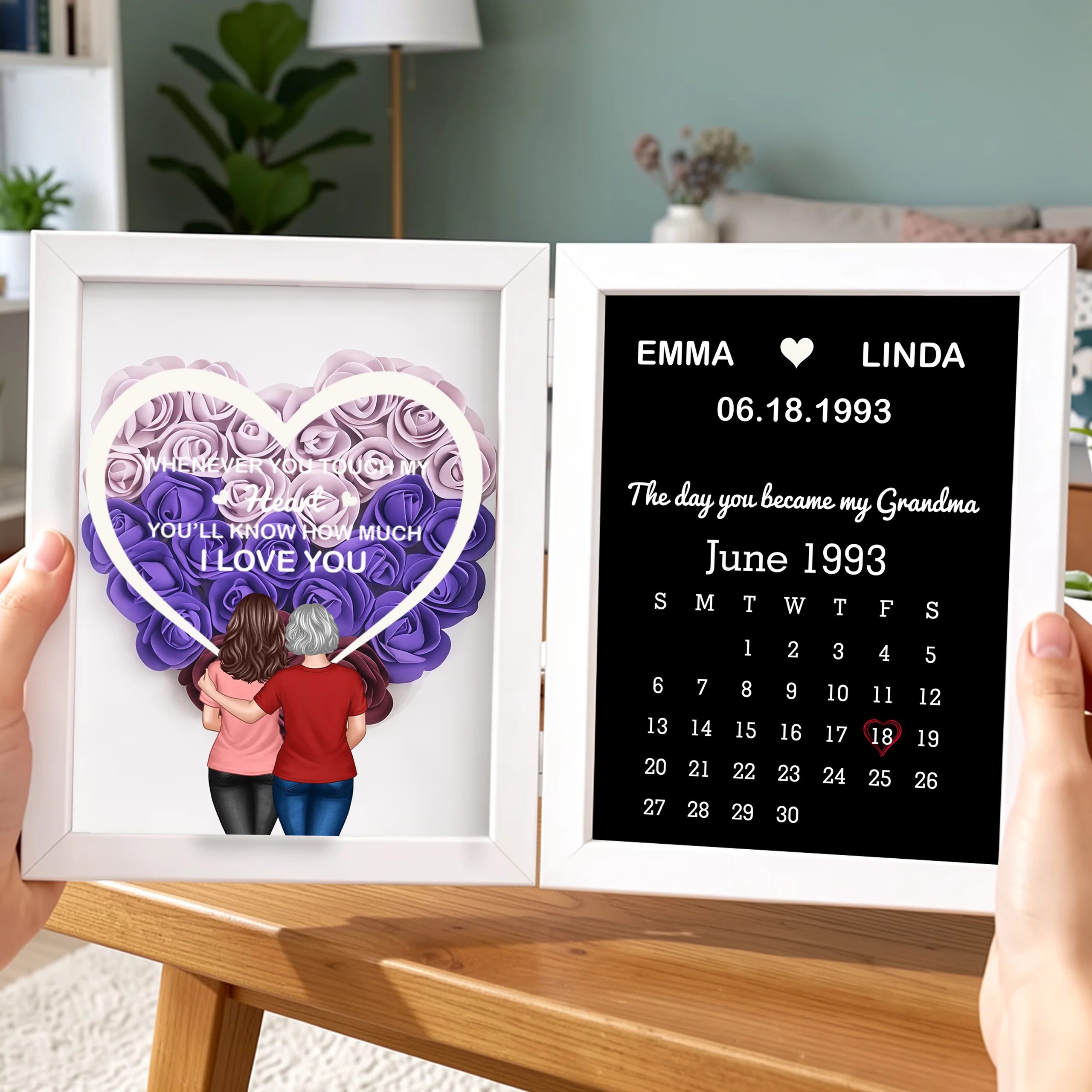 Foldable Floral Shadow Box Personalized for Grandma, Touch My Heart Love Quote with Keepsake Calendar, Meaningful Unique Gift - Image 7