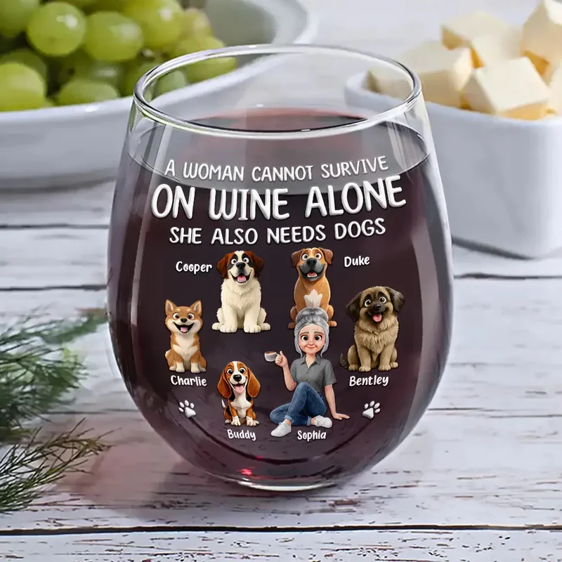 Personalized Wine Glass with Woman and Dog Cartoon - Funny Dog Mom Gift for Wine Nights - Image 6