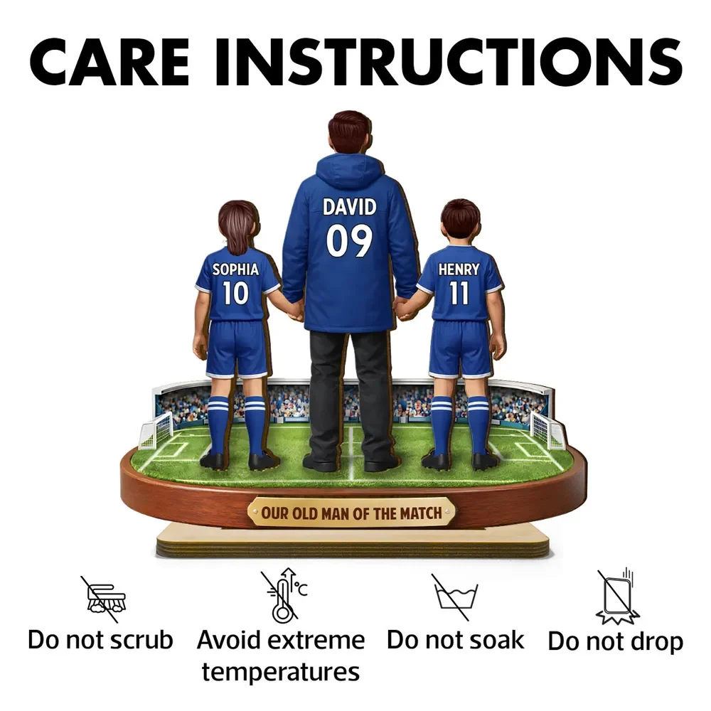 Personalized 2-Layer Wooden Plaque Soccer Dad Holding Kids' Hands Stadium Scene, Unique Father's Day Gift - Image 5