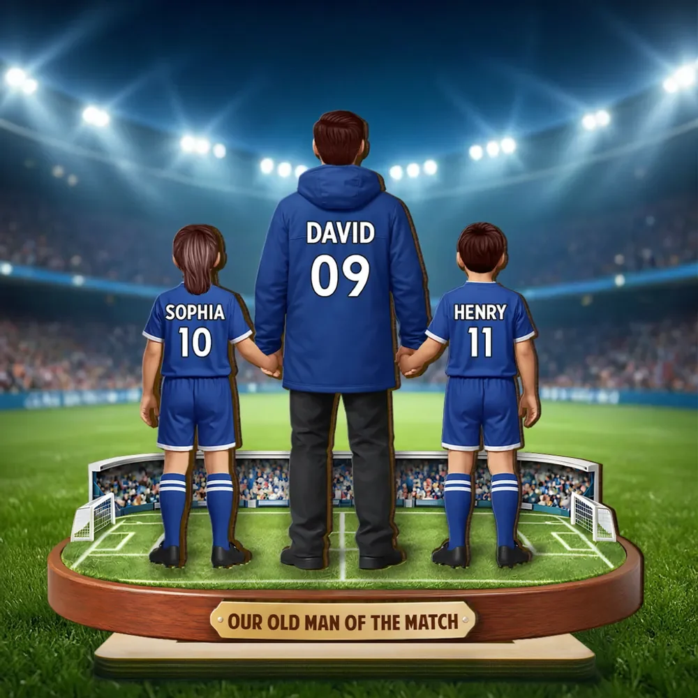 Personalized 2-Layer Wooden Plaque Soccer Dad Holding Kids' Hands Stadium Scene, Unique Father's Day Gift - Image 8