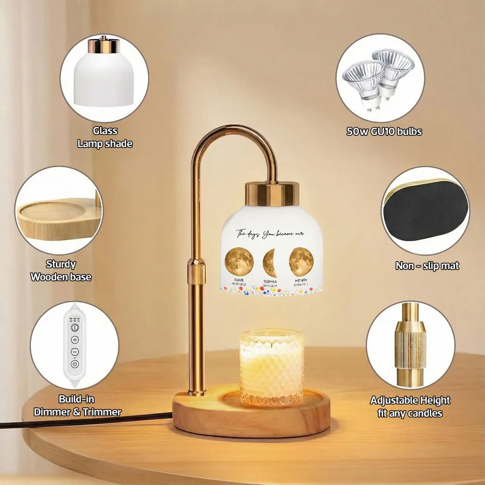 Personalized Candle Warmer Lamp with Golden Moon Phases for Grandma - Unique Gift for a Cozy Nightstand Glow - Image 4