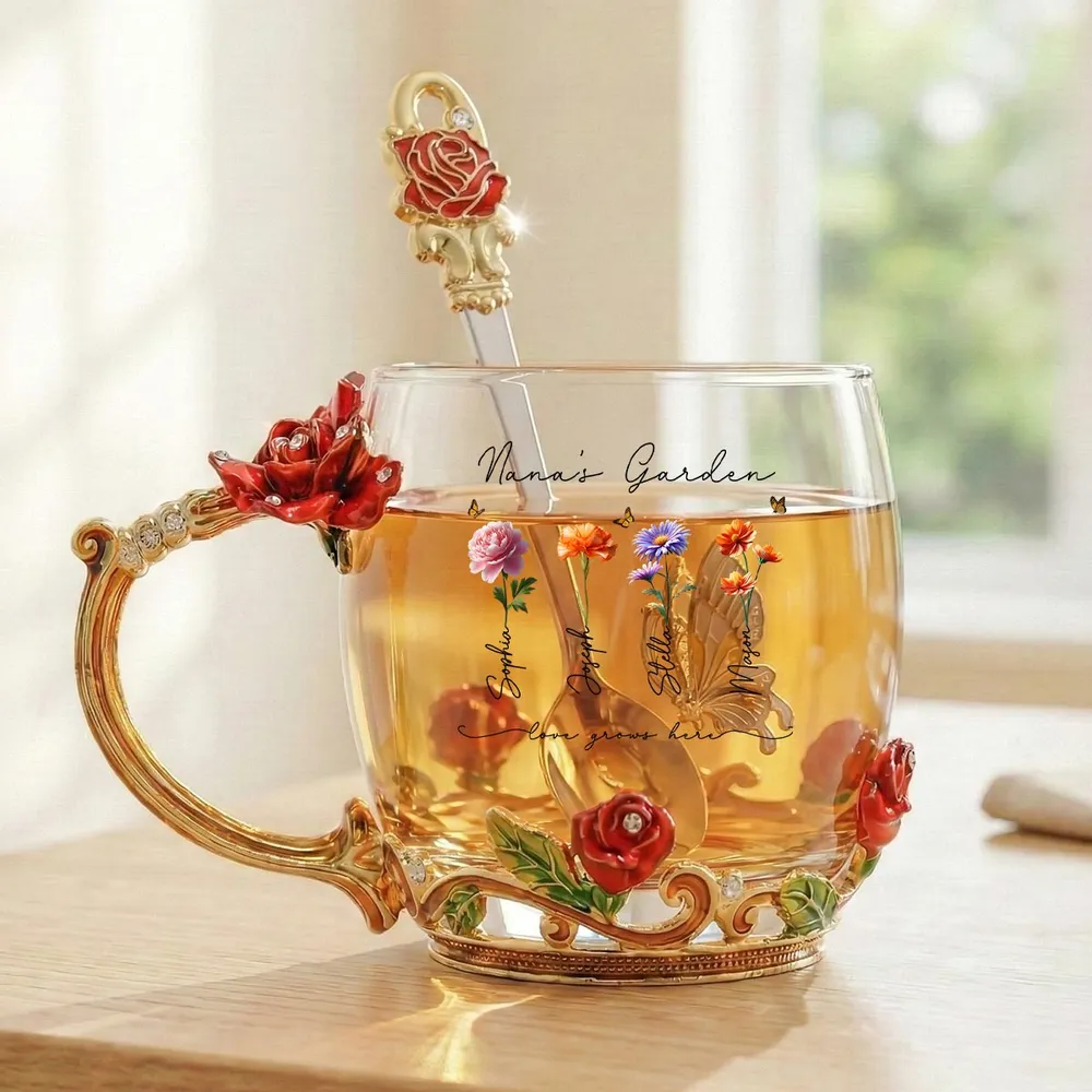 Personalized Enamel Flower Tea Cup, Nana's Garden Floral Gift for Grandma, A Unique Tea Time Keepsake - Image 7