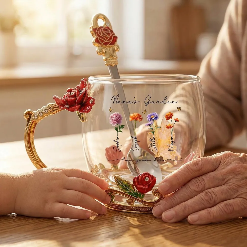 Personalized Enamel Flower Tea Cup, Nana's Garden Floral Gift for Grandma, A Unique Tea Time Keepsake - Image 8