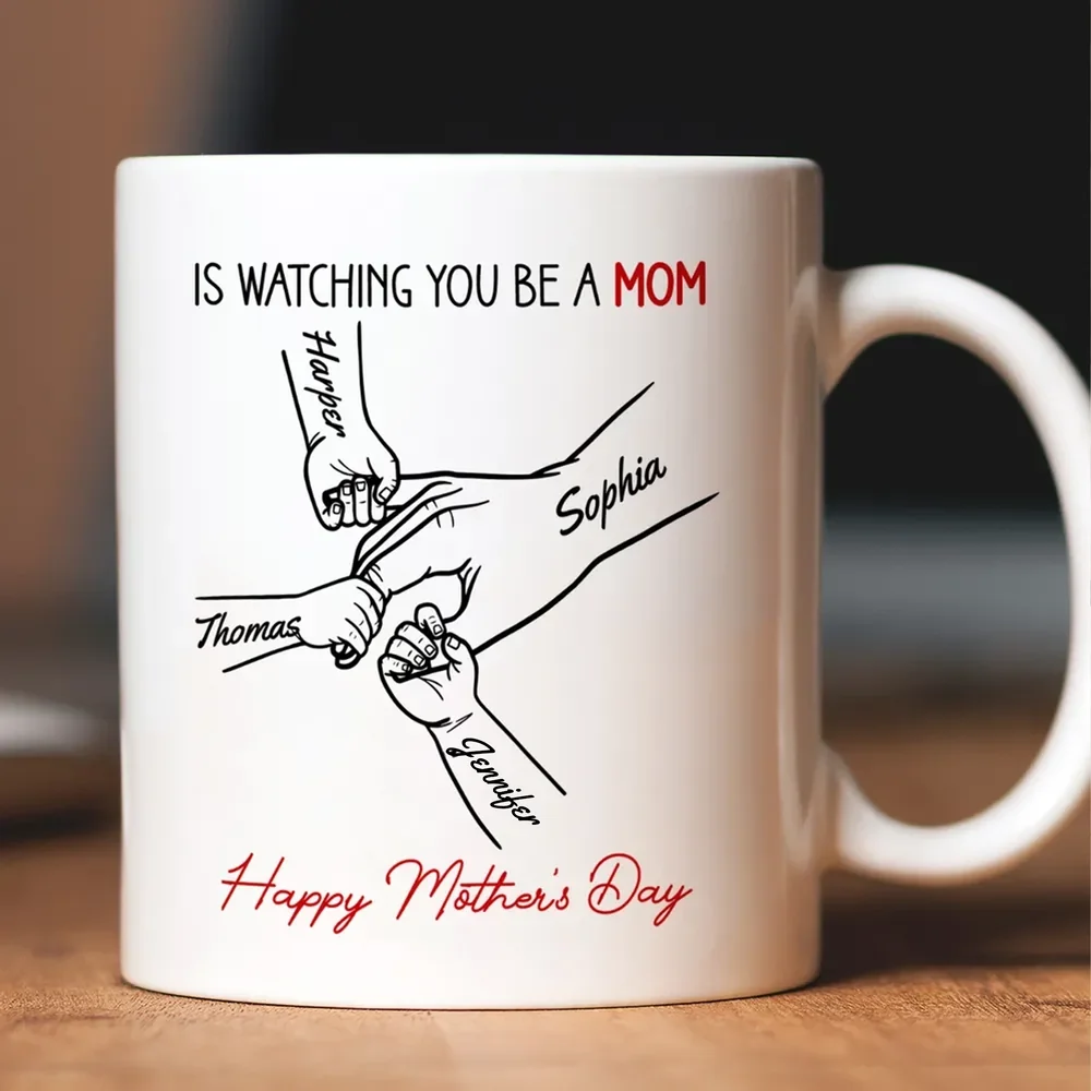 Personalized White Ceramic Mug for Daughter, Parents Watching You Be A Mom Design, Unique Mother's Day Gift - Image 3