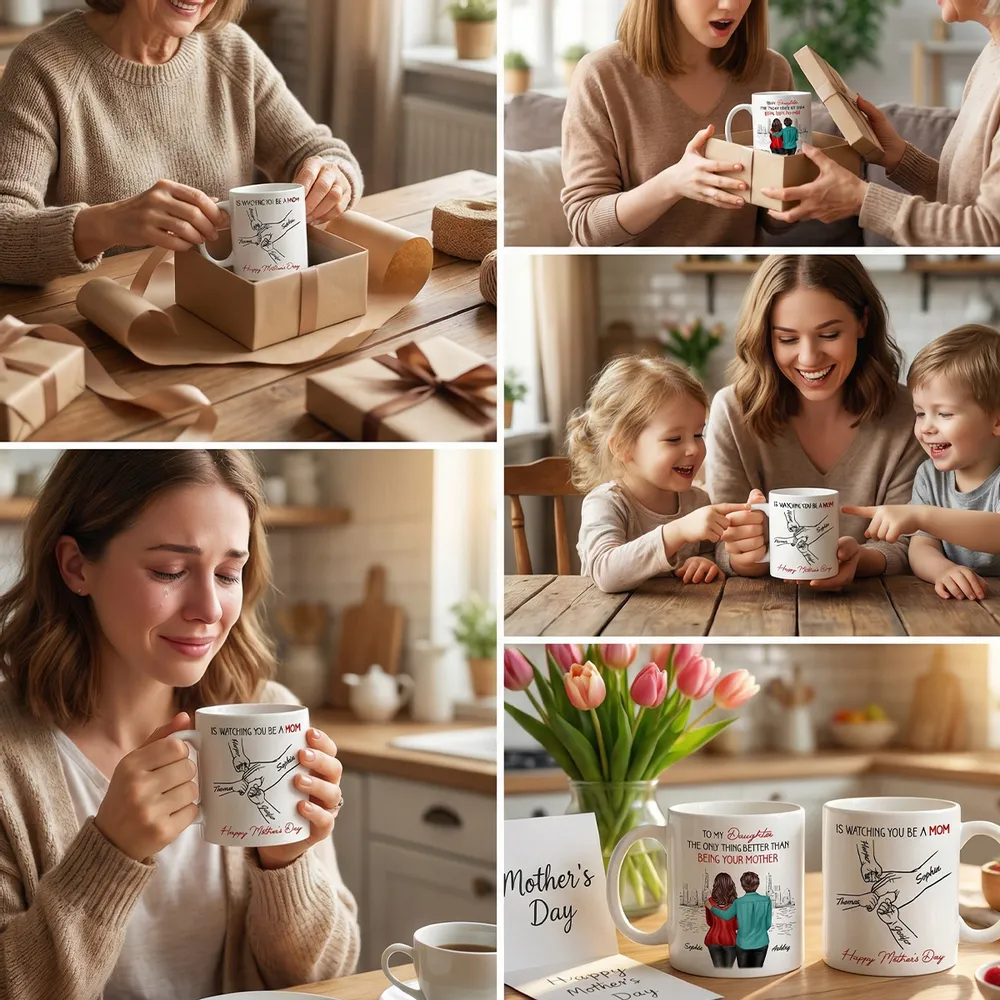 Personalized White Ceramic Mug for Daughter, Parents Watching You Be A Mom Design, Unique Mother's Day Gift - Image 6