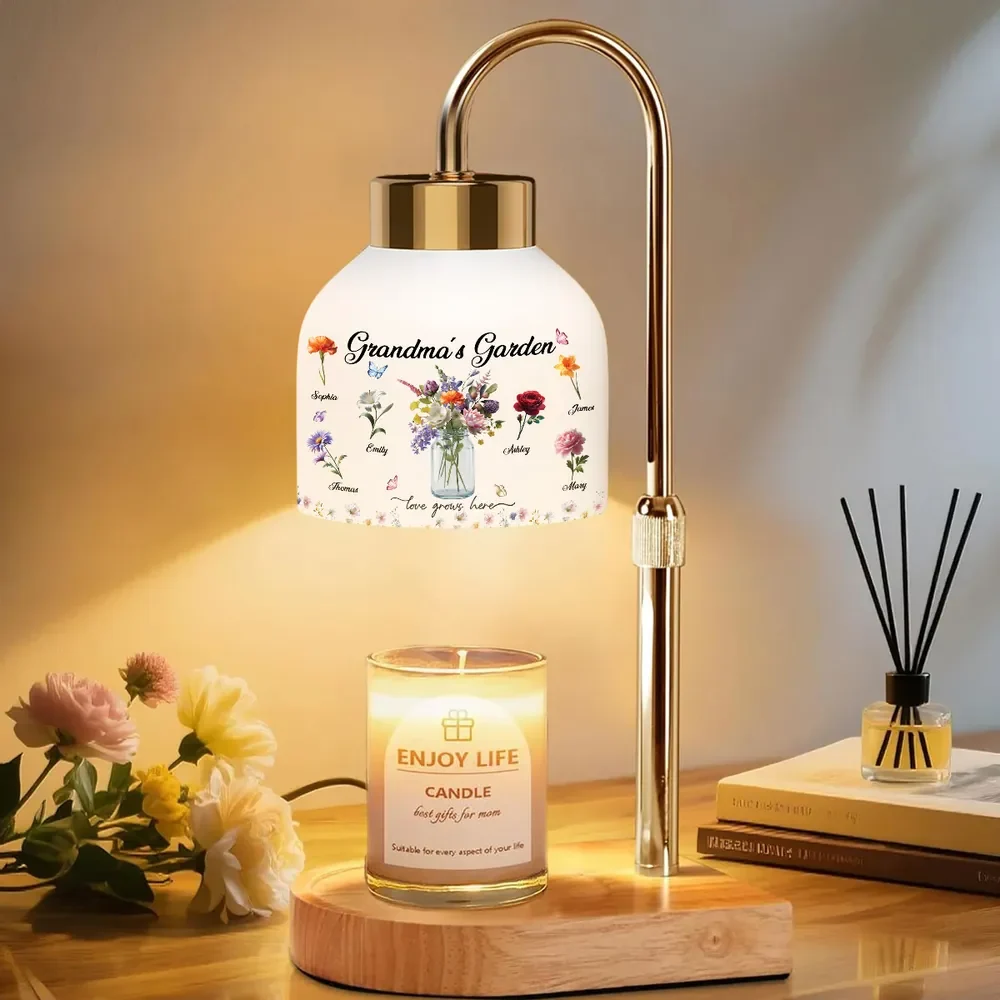 Personalized Candle Warmer Lamp Grandma's Garden Floral Decor, Cozy Bedroom Glow, Unique Gift for Grandma - Image 3