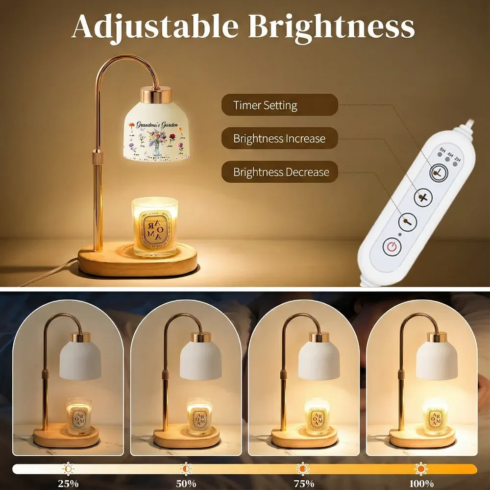 Personalized Candle Warmer Lamp Grandma's Garden Floral Decor, Cozy Bedroom Glow, Unique Gift for Grandma - Image 5