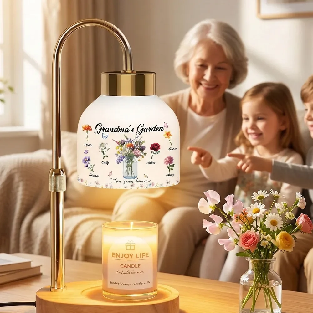 Personalized Candle Warmer Lamp Grandma's Garden Floral Decor, Cozy Bedroom Glow, Unique Gift for Grandma - Image 7