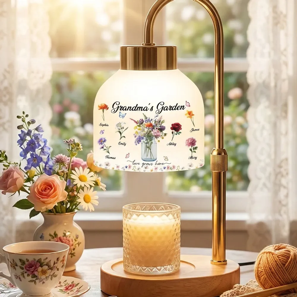 Personalized Candle Warmer Lamp Grandma's Garden Floral Decor, Cozy Bedroom Glow, Unique Gift for Grandma - Image 8