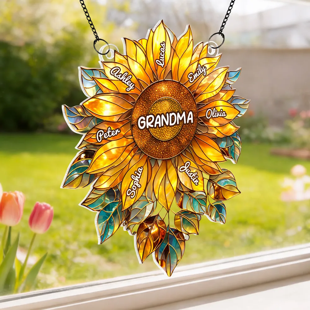 Custom Sunflower "Grandma's Love Bugs" Suncatcher - Personalized Window Art with Names for Grandma, Nana & Gigi - Unique Mother's Day or Birthday Gift - Image 3