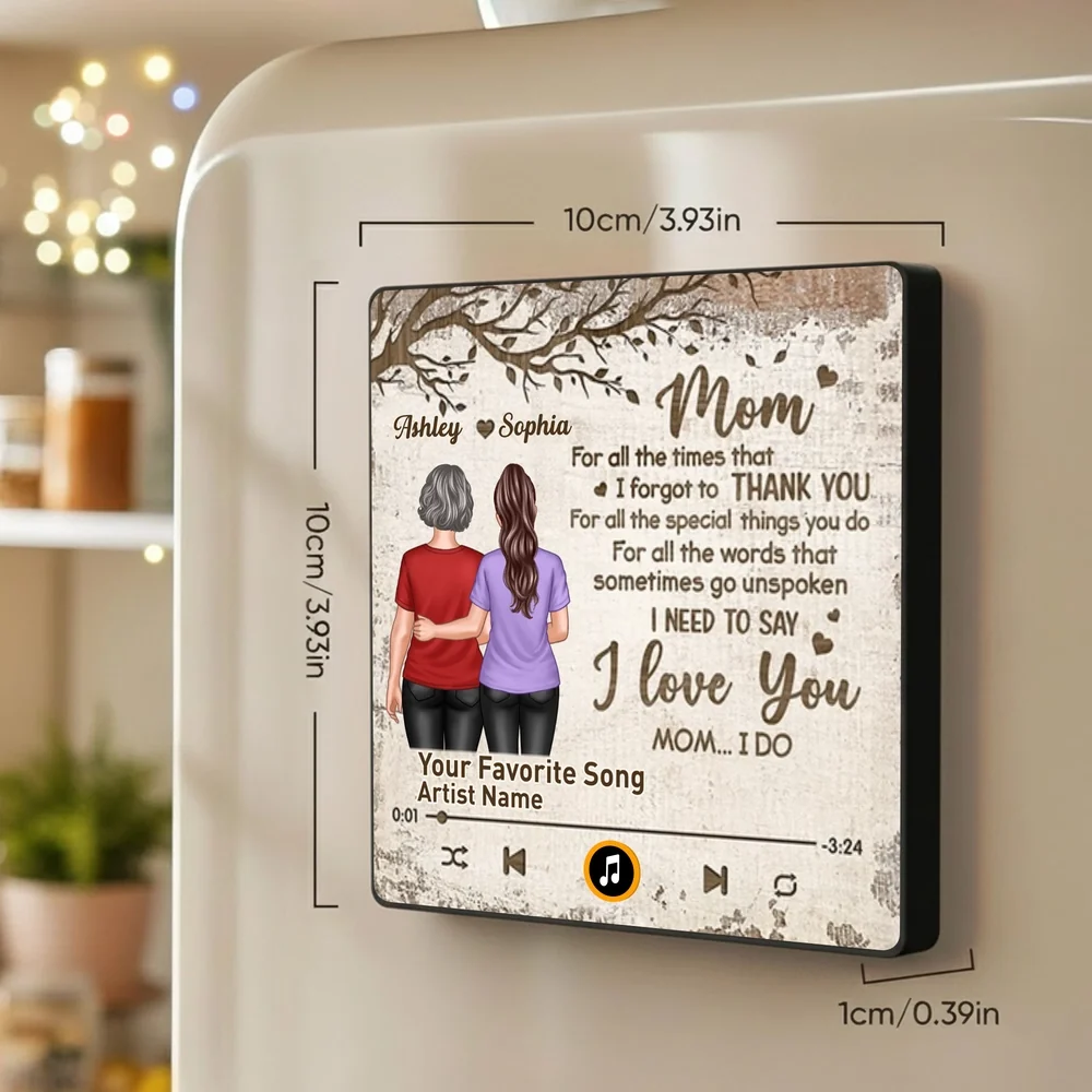 Acrylic Music Magnet Personalized for Mom, I Love You Quote with Mom and Daughter Hugging, Sweet Gift Idea - Image 4