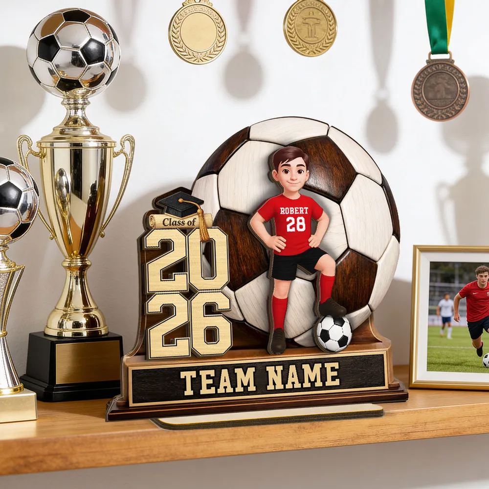 Personalized Soccer Graduation 2-Layer Wooden Plaque for Son or Daughter, Field-Ready Keepsake, Unique Gift - Image 3