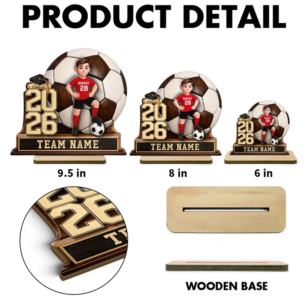 Personalized Soccer Graduation 2-Layer Wooden Plaque for Son or Daughter, Field-Ready Keepsake, Unique Gift - Image 4