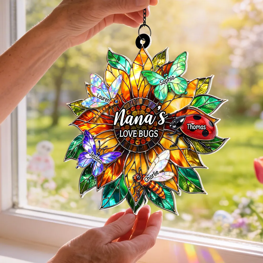 Nana's Love Bugs Acrylic Suncatcher Ornament, Personalized Sunflower Window Decor That Catches Sunlight, Thoughtful Gift - Image 3