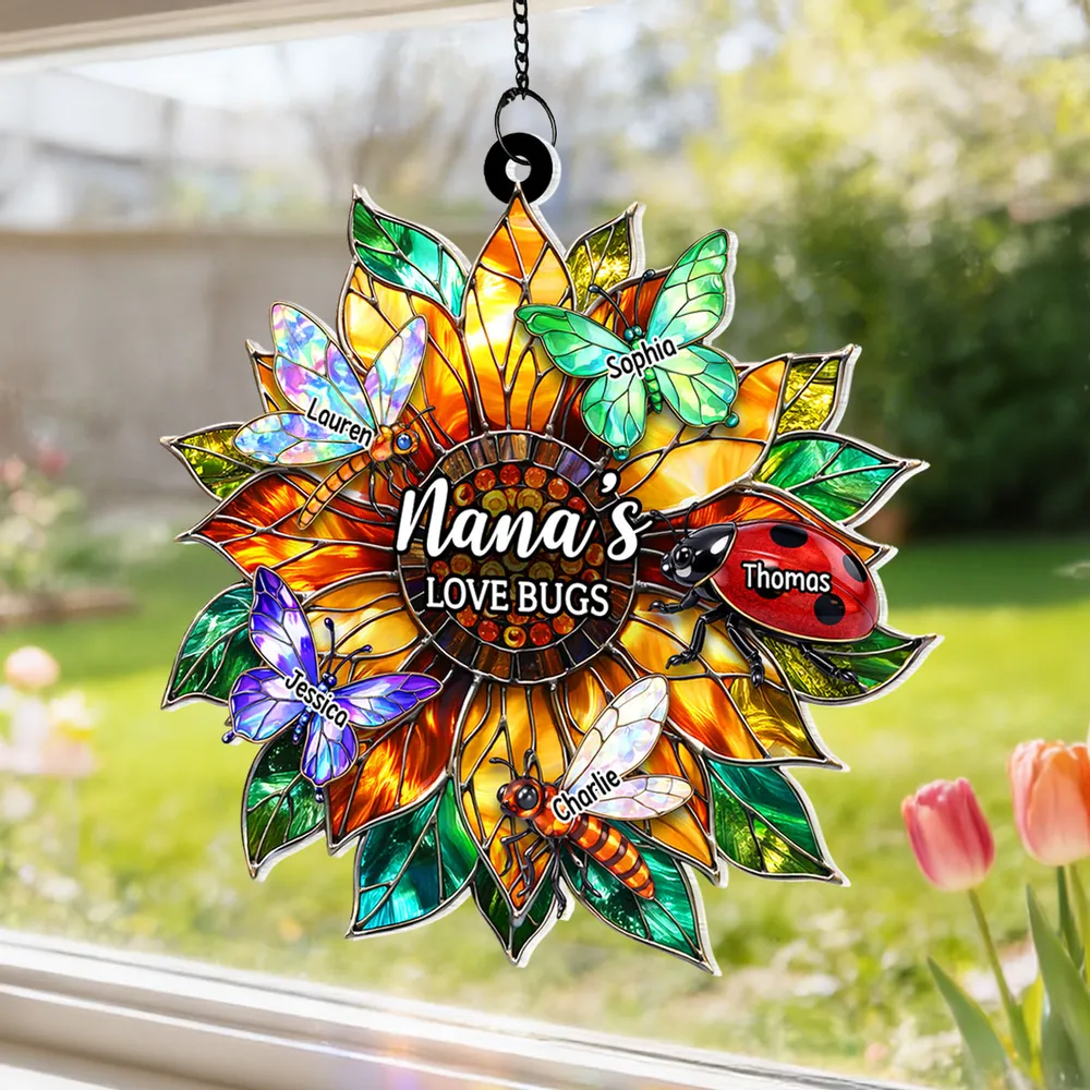Nana's Love Bugs Acrylic Suncatcher Ornament, Personalized Sunflower Window Decor That Catches Sunlight, Thoughtful Gift - Image 5