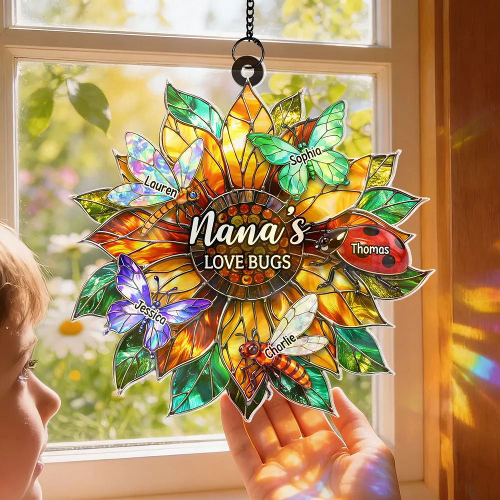 Nana's Love Bugs Acrylic Suncatcher Ornament, Personalized Sunflower Window Decor That Catches Sunlight, Thoughtful Gift - Image 6