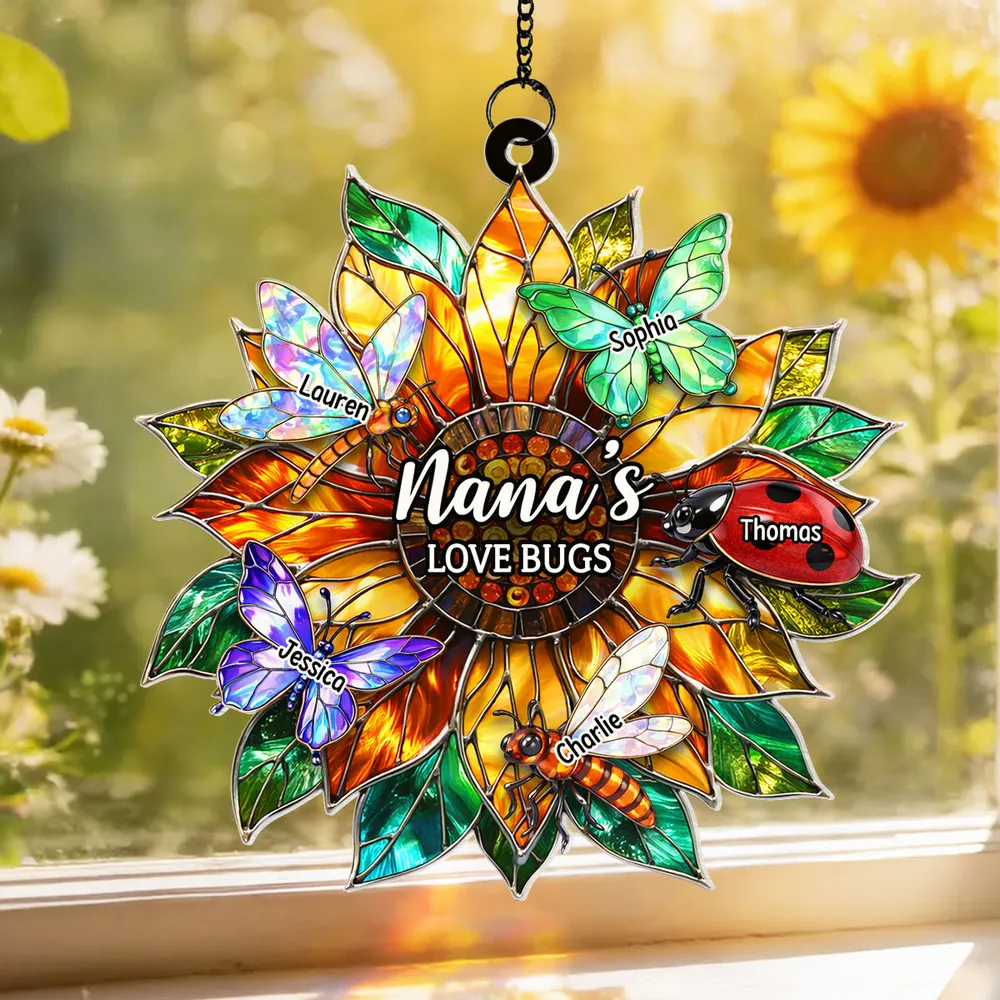 Nana's Love Bugs Acrylic Suncatcher Ornament, Personalized Sunflower Window Decor That Catches Sunlight, Thoughtful Gift - Image 7