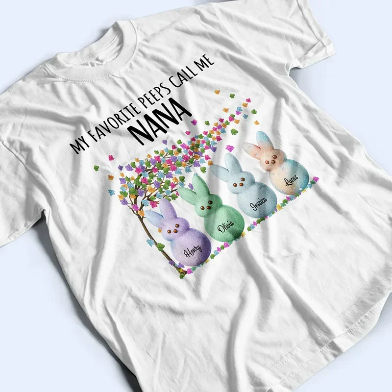 Personalized Grandma Classic Tee with Bunny Peeps and Spring Florals, Cute Unique Gift for Grandma - Image 3