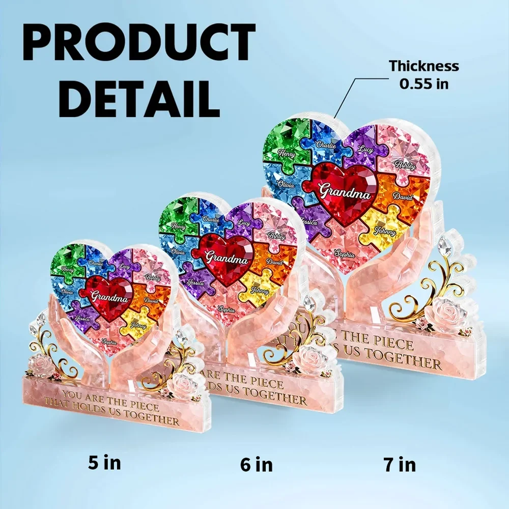 Personalized Shaped Acrylic Block Plaque Puzzle Heart for Grandma, Unique Gift That Holds Us Together - Image 4