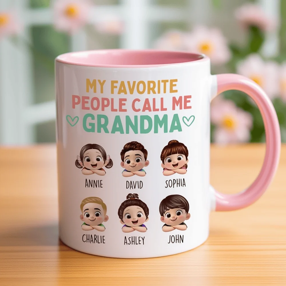 Personalized Grandma Ceramic Mug with Cute Grandkids Illustration, Sweet Daily Coffee Gift for Grandma - Image 3