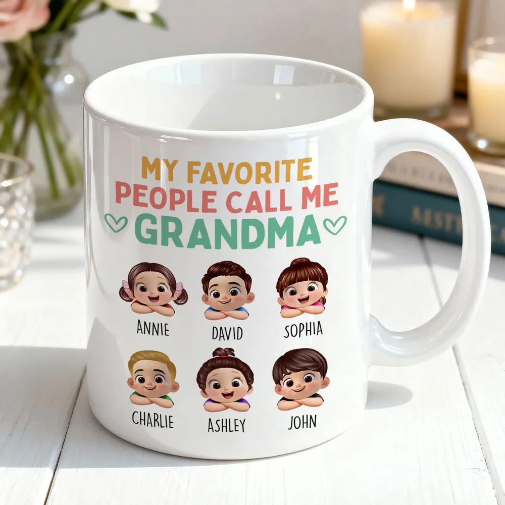 Personalized Grandma Ceramic Mug with Cute Grandkids Illustration, Sweet Daily Coffee Gift for Grandma - Image 6