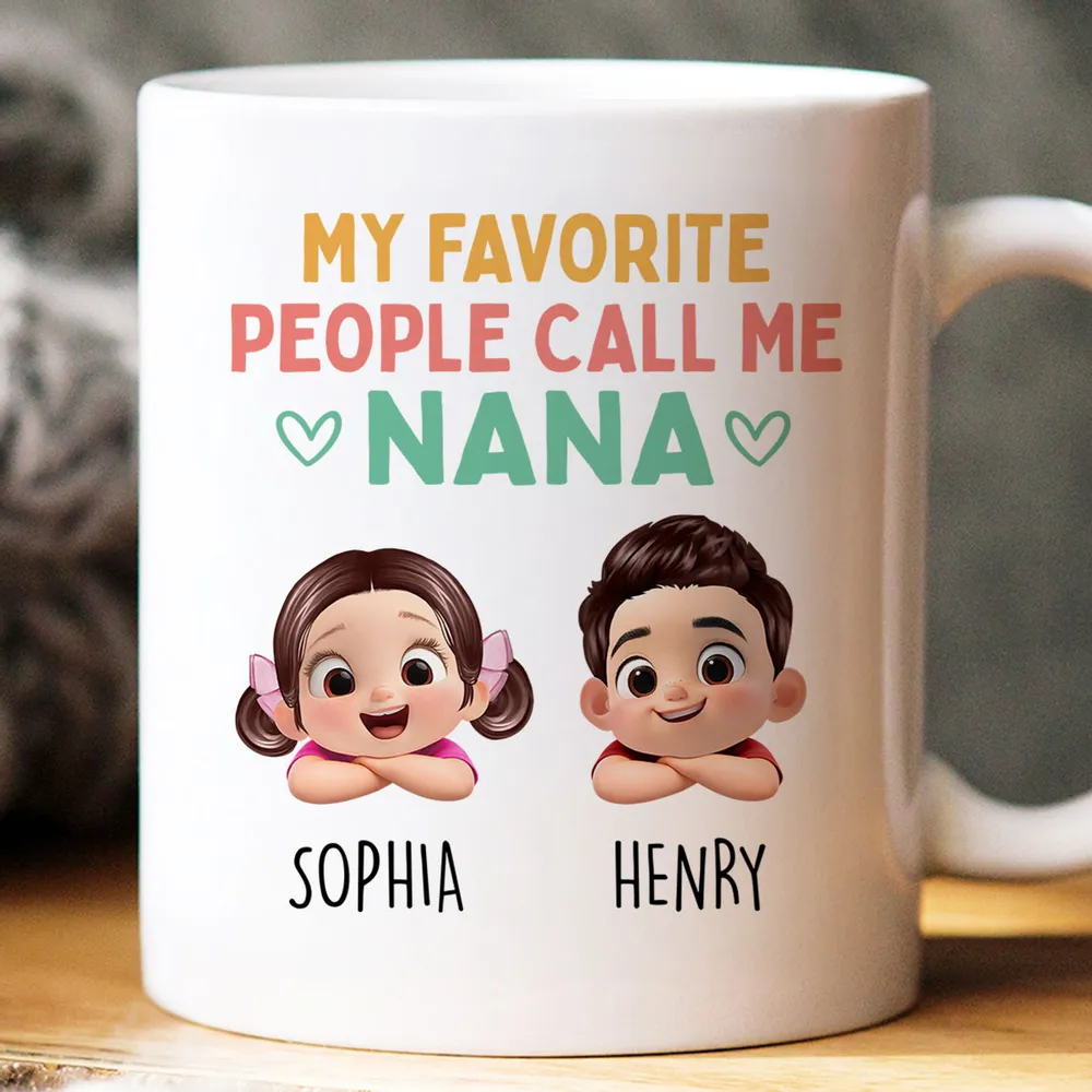 Personalized Grandma Ceramic Mug with Cute Grandkids Illustration, Sweet Daily Coffee Gift for Grandma - Image 8