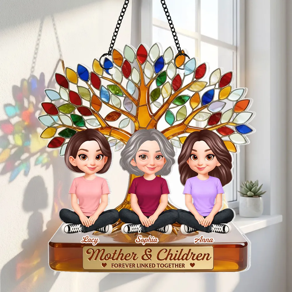 Personalized Acrylic Suncatcher Ornament for Mom, Mother and Children Under Colorful Tree, Unique Gift That Lights Up Any Window - Image 8