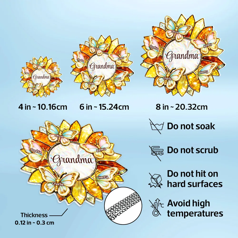 Grandma Sunflower Acrylic Suncatcher Ornament With Butterflies, A Sweet Personalized Gift That Lights Up Her Window - Image 5