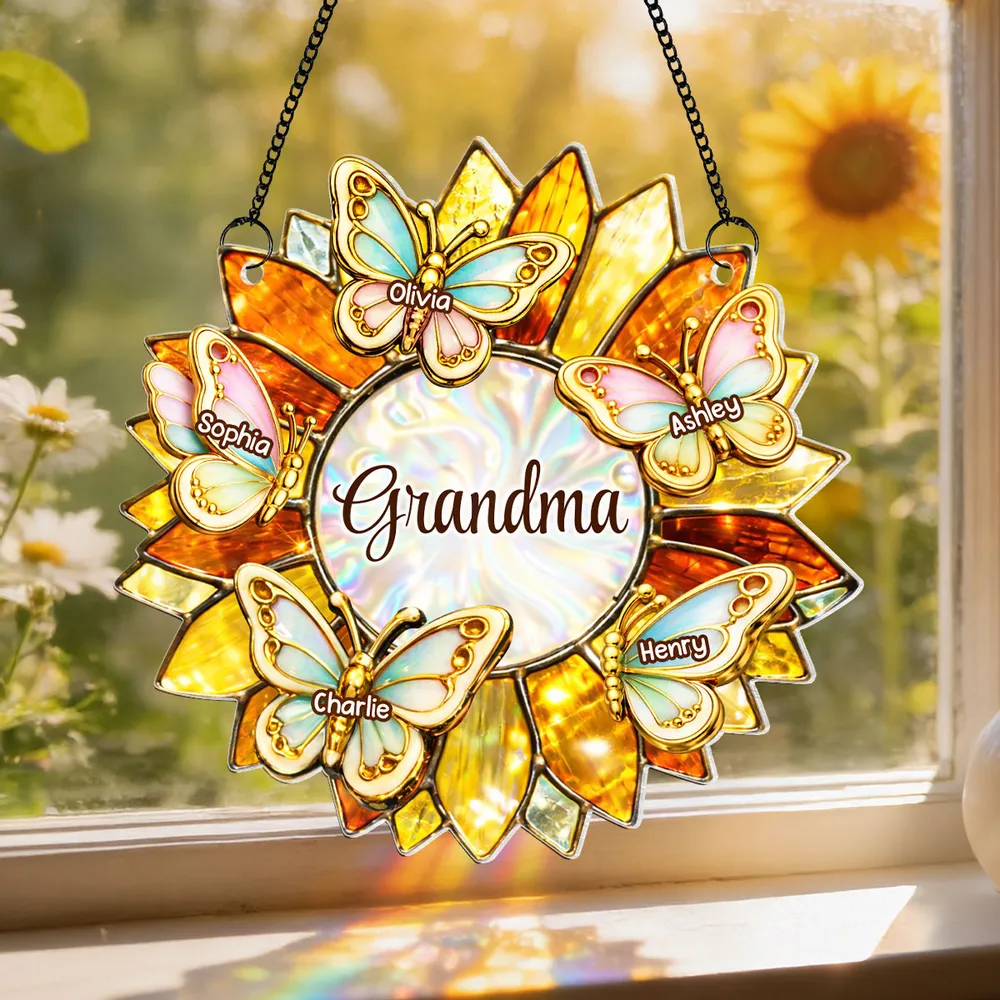 Grandma Sunflower Acrylic Suncatcher Ornament With Butterflies, A Sweet Personalized Gift That Lights Up Her Window - Image 6